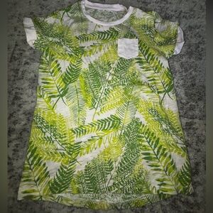 Girls Cherokee Green Tropical Leaf Print Tee Shirt White Pocket Detail Size: XL